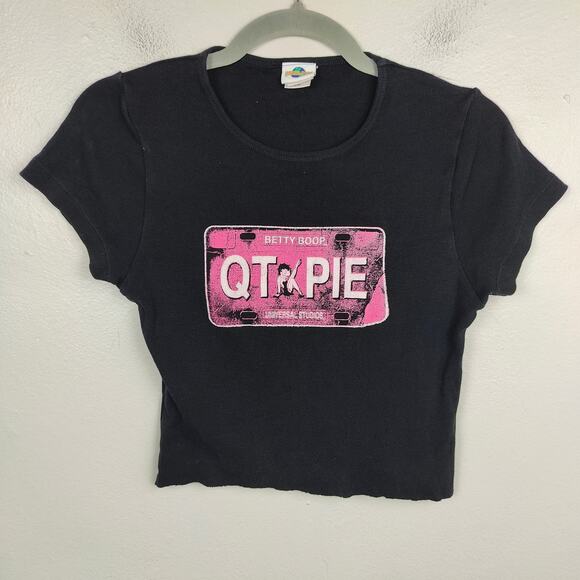 Vintage Universal Studios Betty Boop Cropped Tee Shirt Women Medium Black QT PIE - Picture 1 of 8